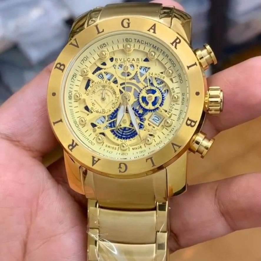 Bvlgari Gold Chain Yellow Dial Men Watch